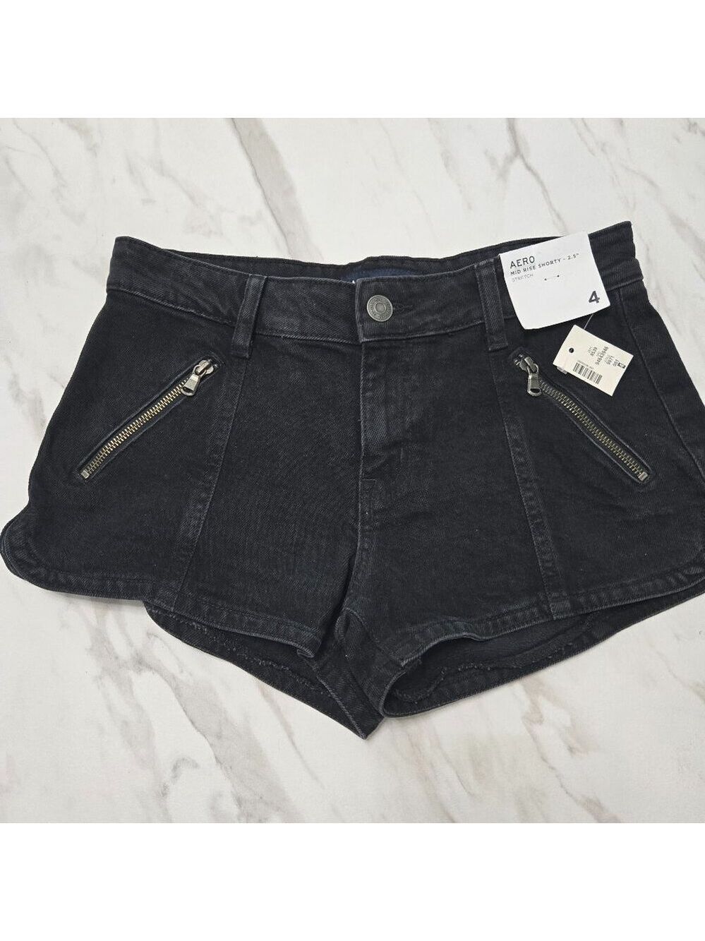 NWT AERO Black MID RISE DENIM SHORTY Shorts